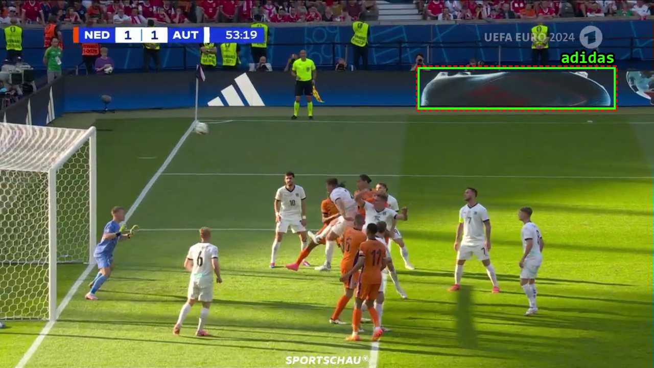 Sponsorship exposure of adidas and its F50 shoe on a stadium LED-board during the UEFA EURO 2024